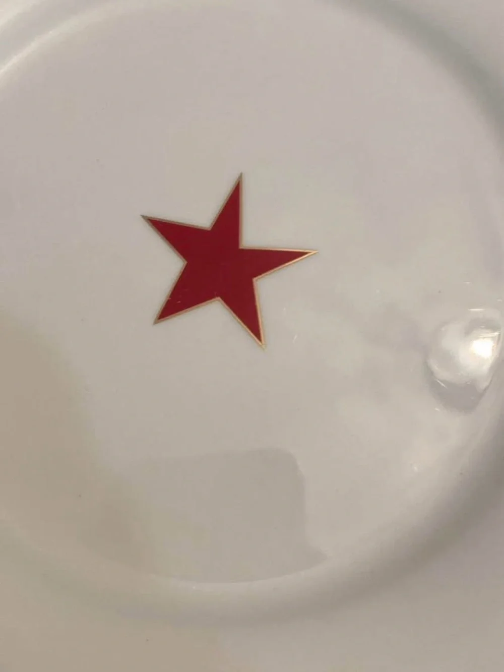 Pier 1 White  Plates with Multicolor Star Accents and Gold Trim